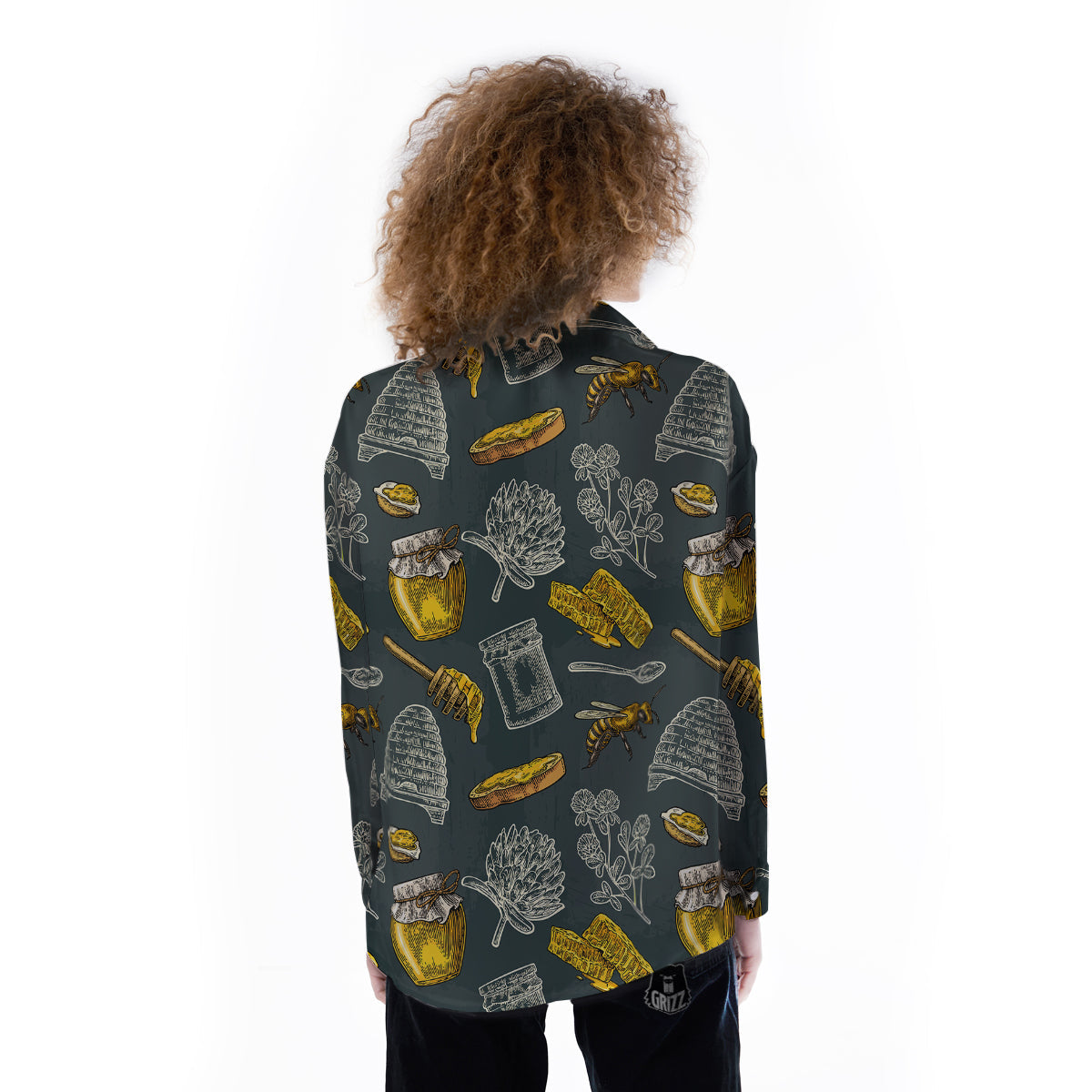 Bee Honey Vintage Print Pattern Women's Long Sleeve Shirts-grizzshop