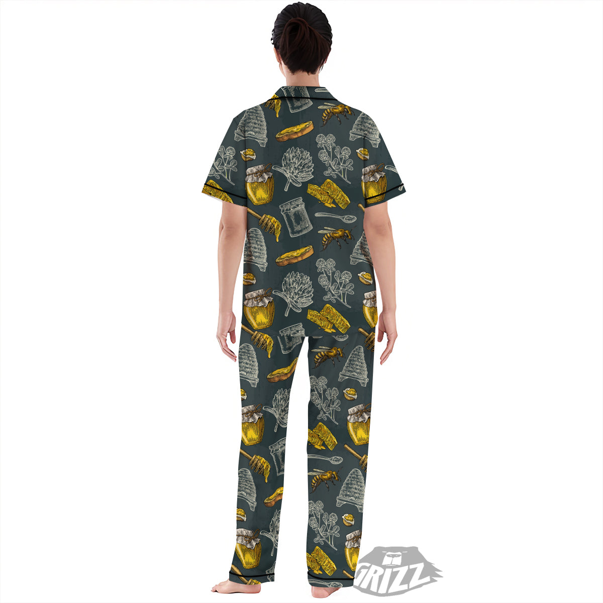Bee Honey Vintage Print Pattern Women's Pajamas Set-grizzshop