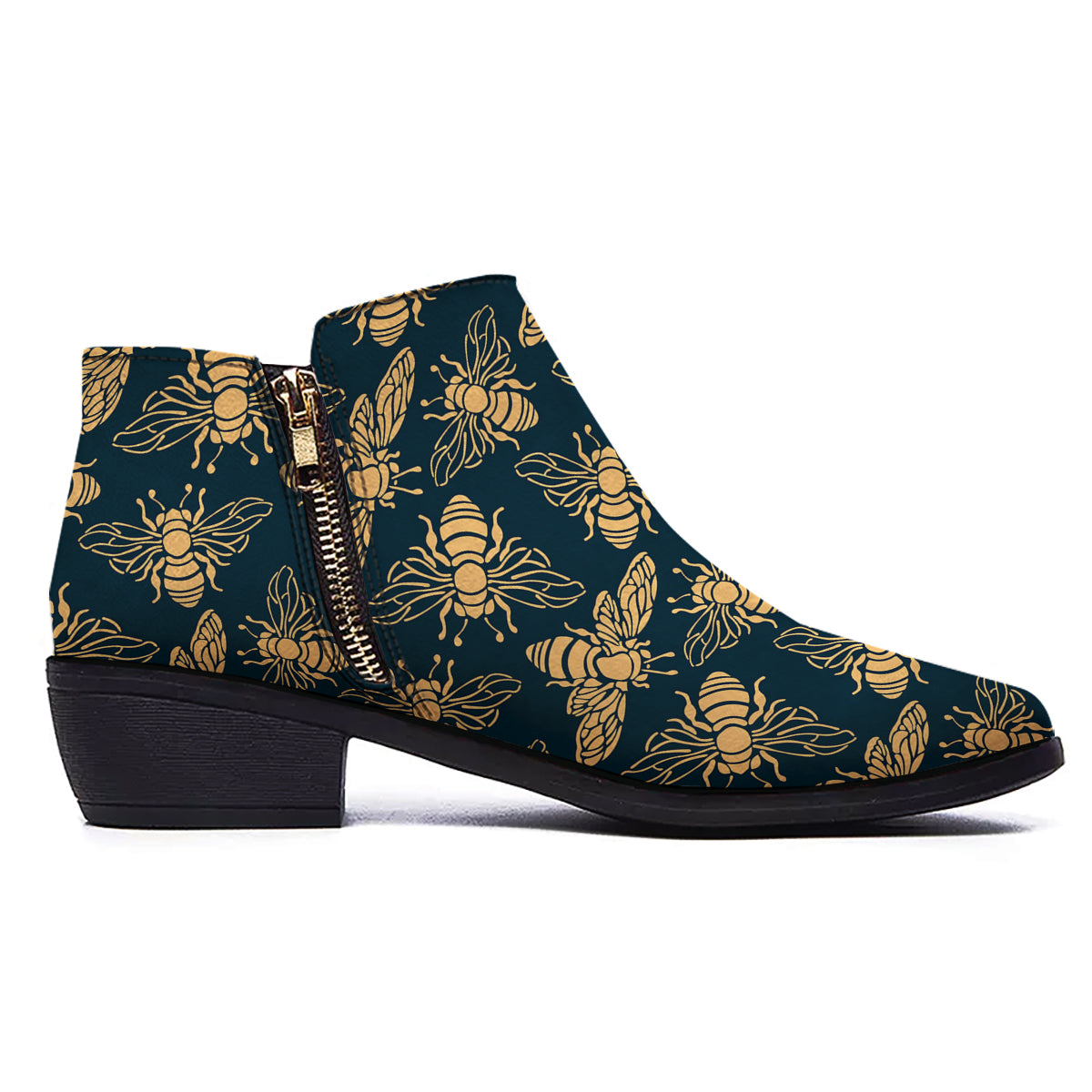 Bee Vintage Print Pattern Ankle Boots-grizzshop