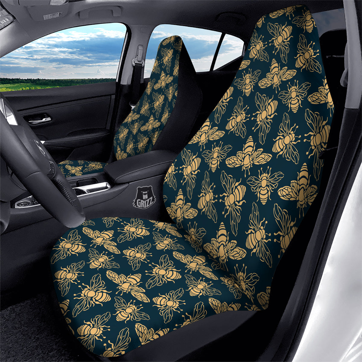 Bee Vintage Print Pattern Car Seat Covers-grizzshop