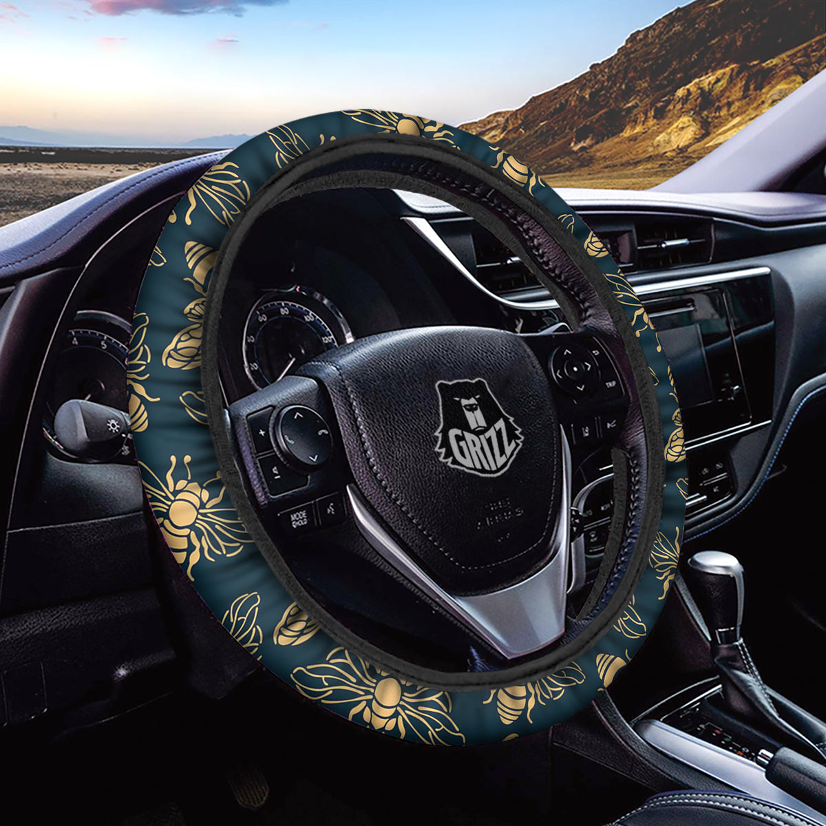 Bee Vintage Print Pattern Car Steering Wheel Cover-grizzshop