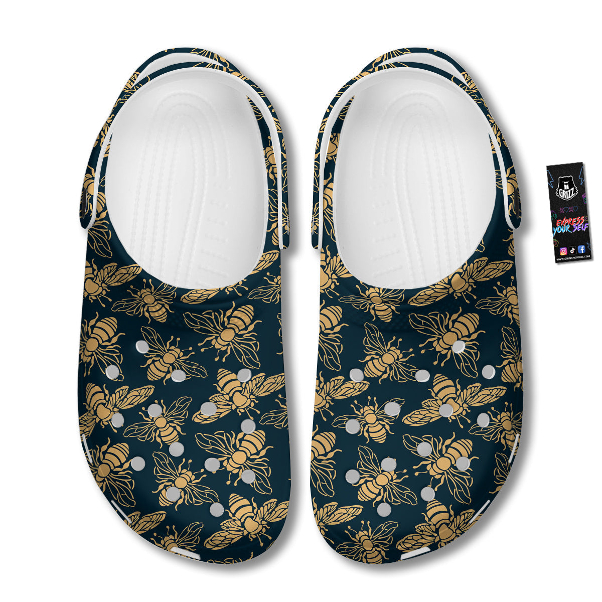 Bee Vintage Print Pattern Clog-grizzshop