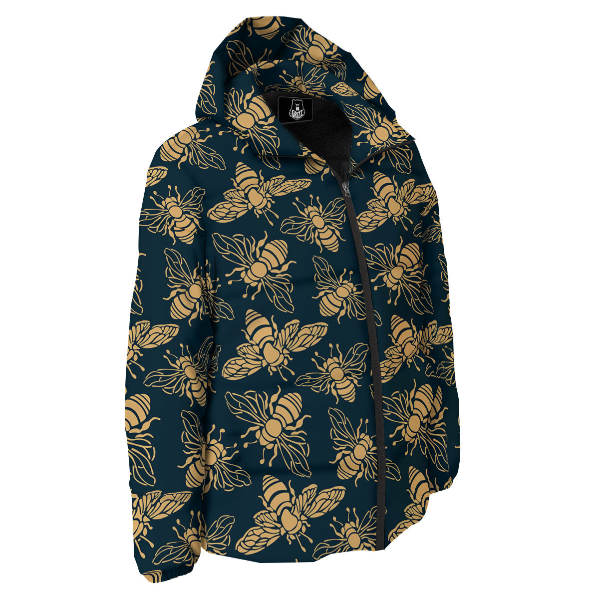 Bee Vintage Print Pattern Down Jacket-grizzshop