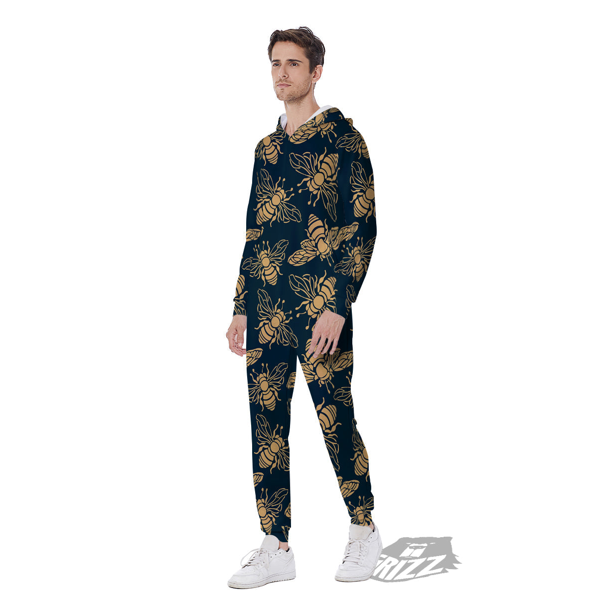 Bee Vintage Print Pattern Men's Jumpsuit-grizzshop