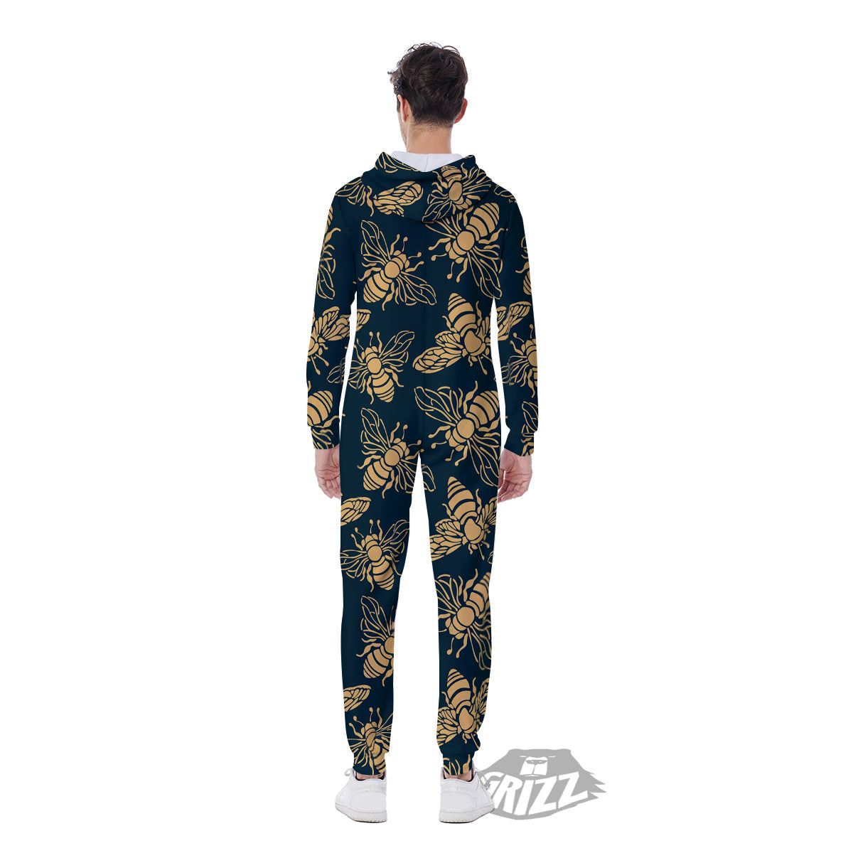 Bee Vintage Print Pattern Men's Jumpsuit-grizzshop