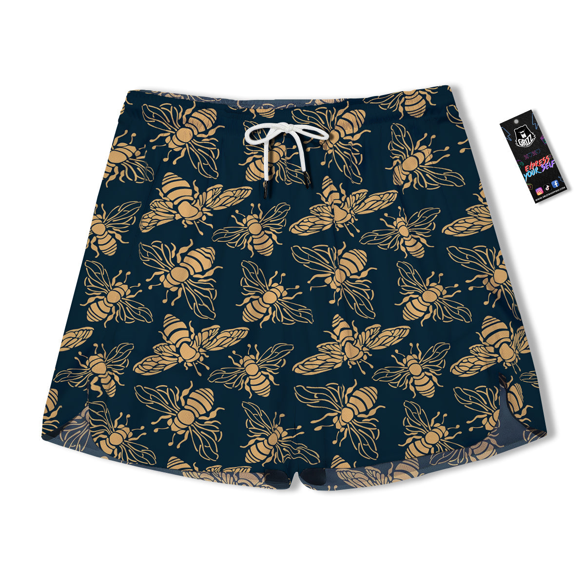 Bee Vintage Print Pattern Men's Running Shorts-grizzshop