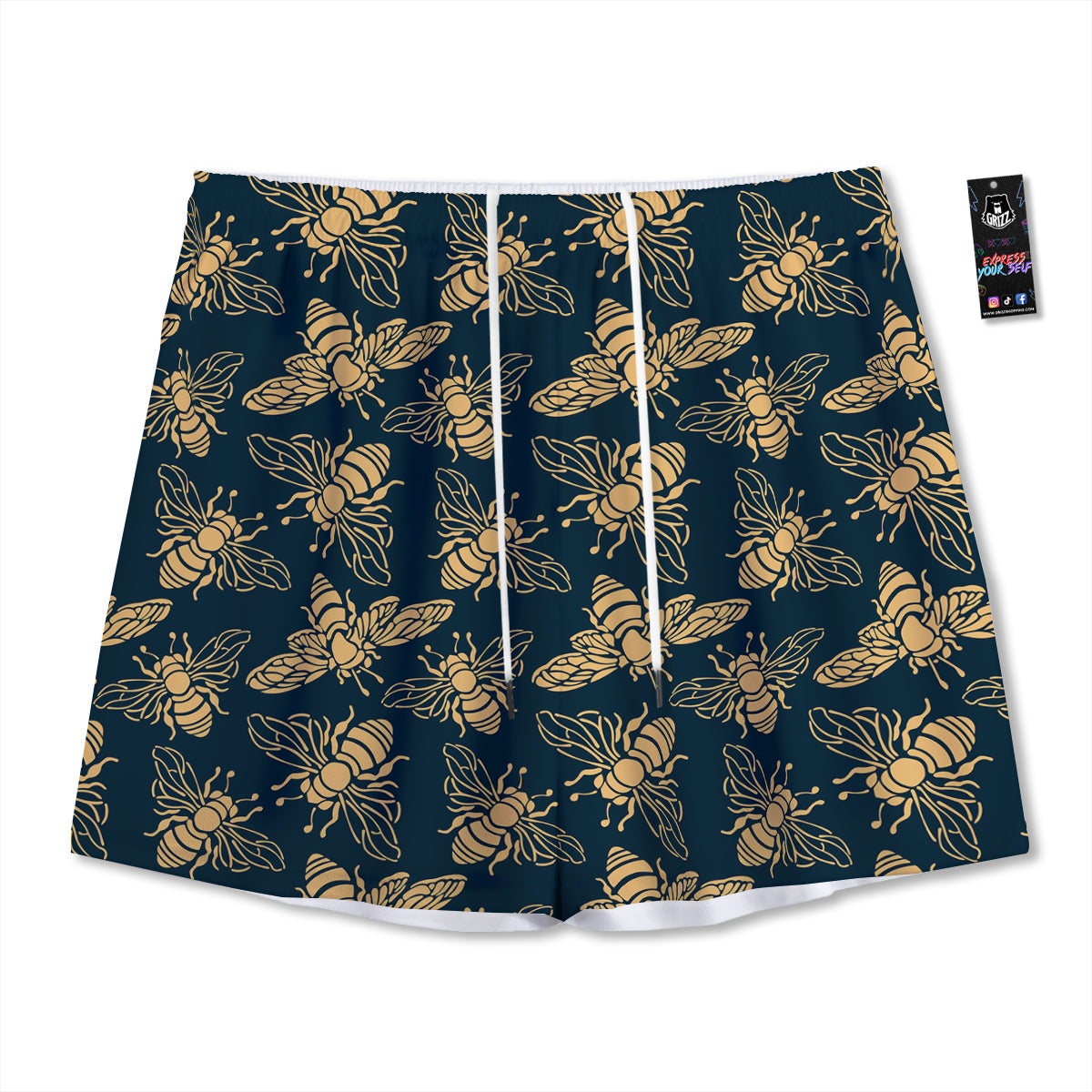Bee Vintage Print Pattern Mesh Shorts