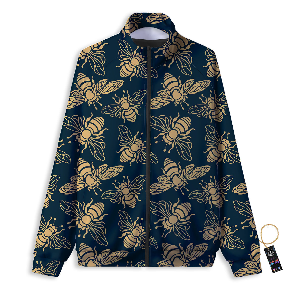 Bee Vintage Print Pattern Track Jacket-grizzshop