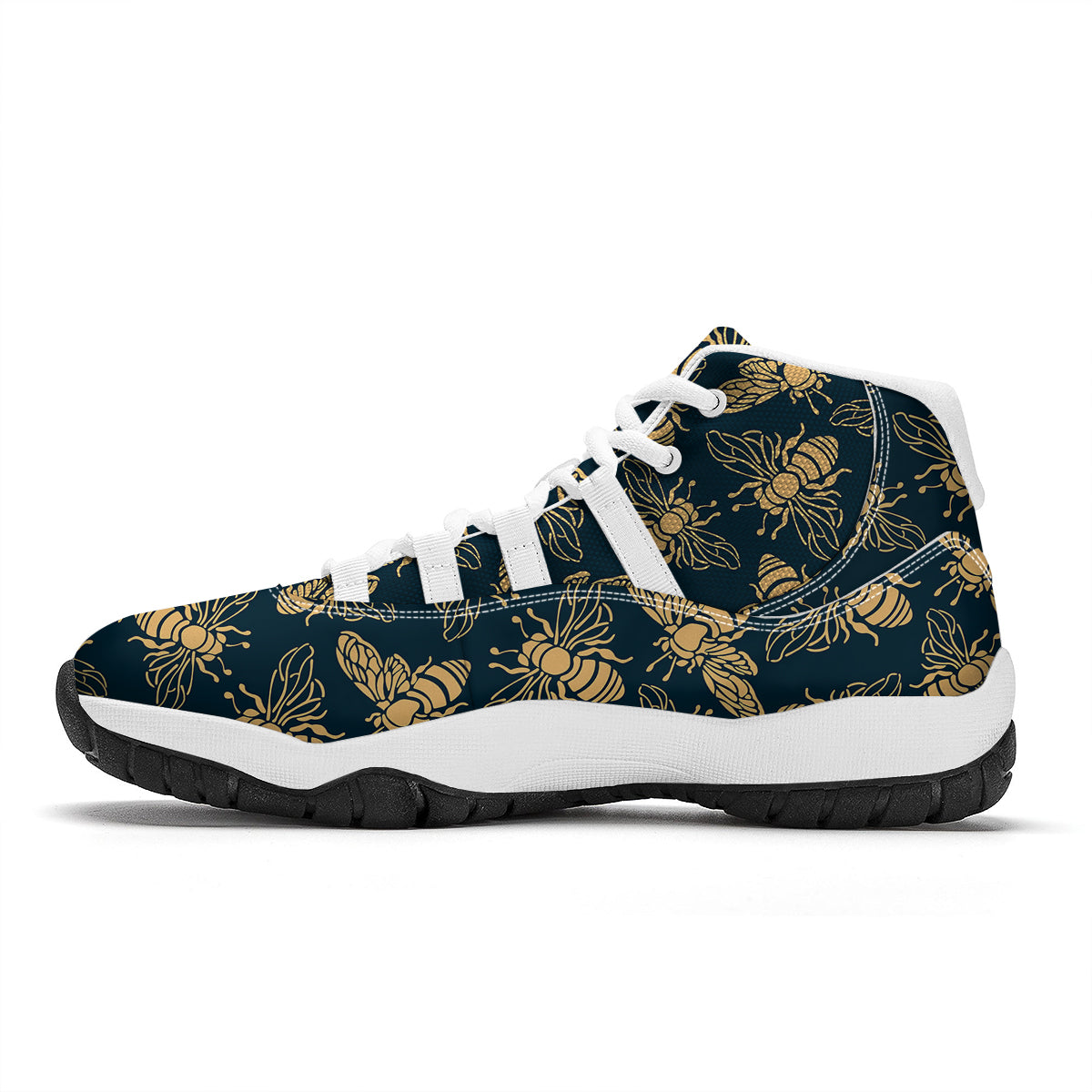 Bee Vintage Print Pattern White Bball Shoes-grizzshop