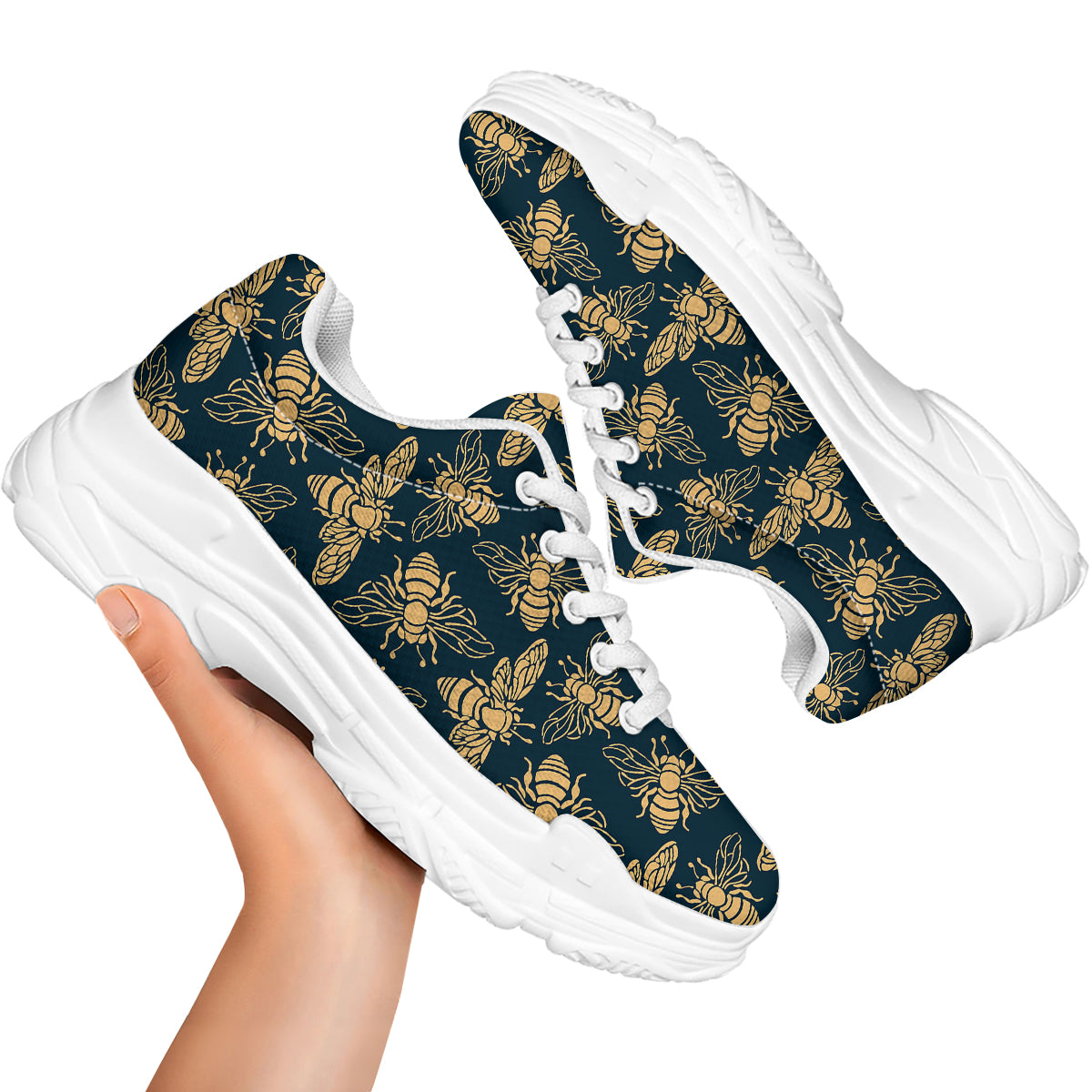 Bee Vintage Print Pattern White Chunky Shoes-grizzshop