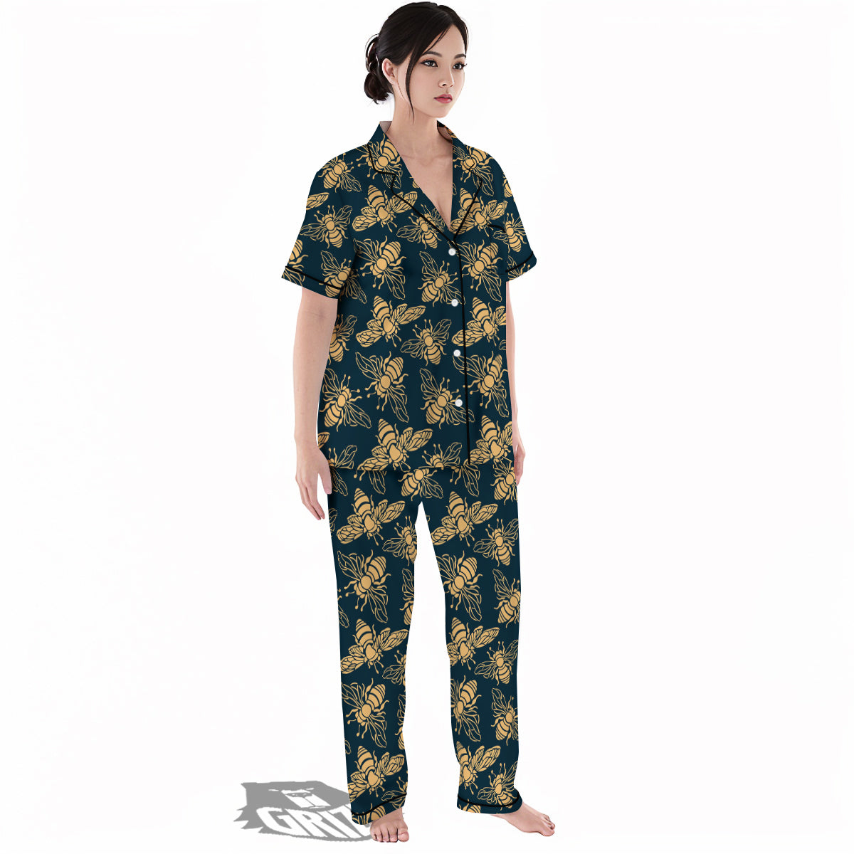 Bee Vintage Print Pattern Women's Pajamas Set-grizzshop