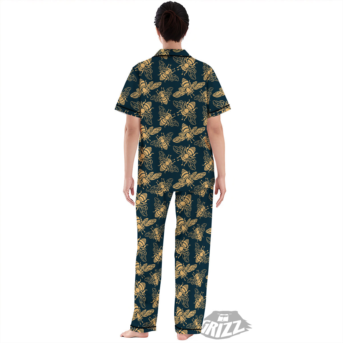 Bee Vintage Print Pattern Women's Pajamas Set-grizzshop