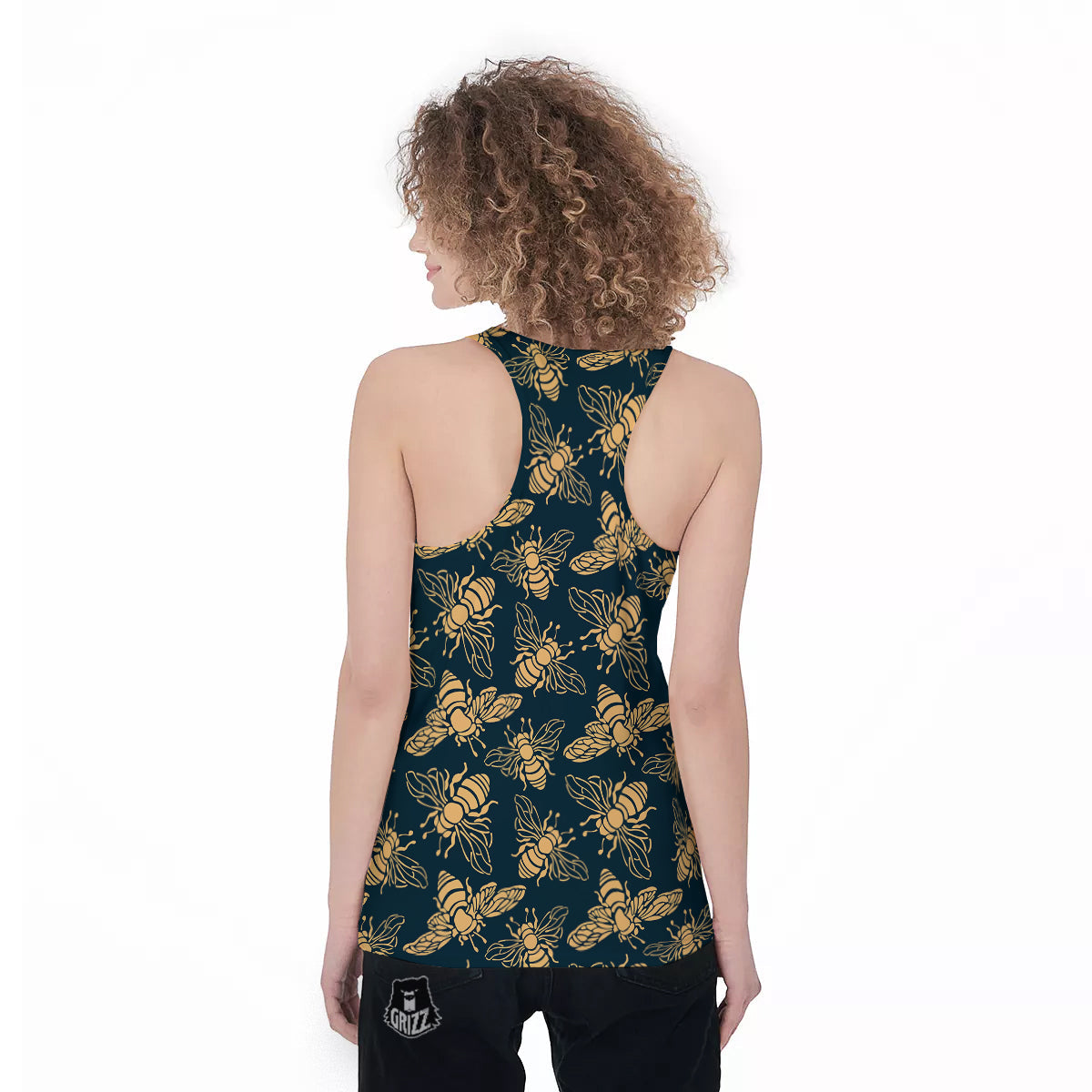 Bee Vintage Print Pattern Women's Racerback Tank Top-grizzshop