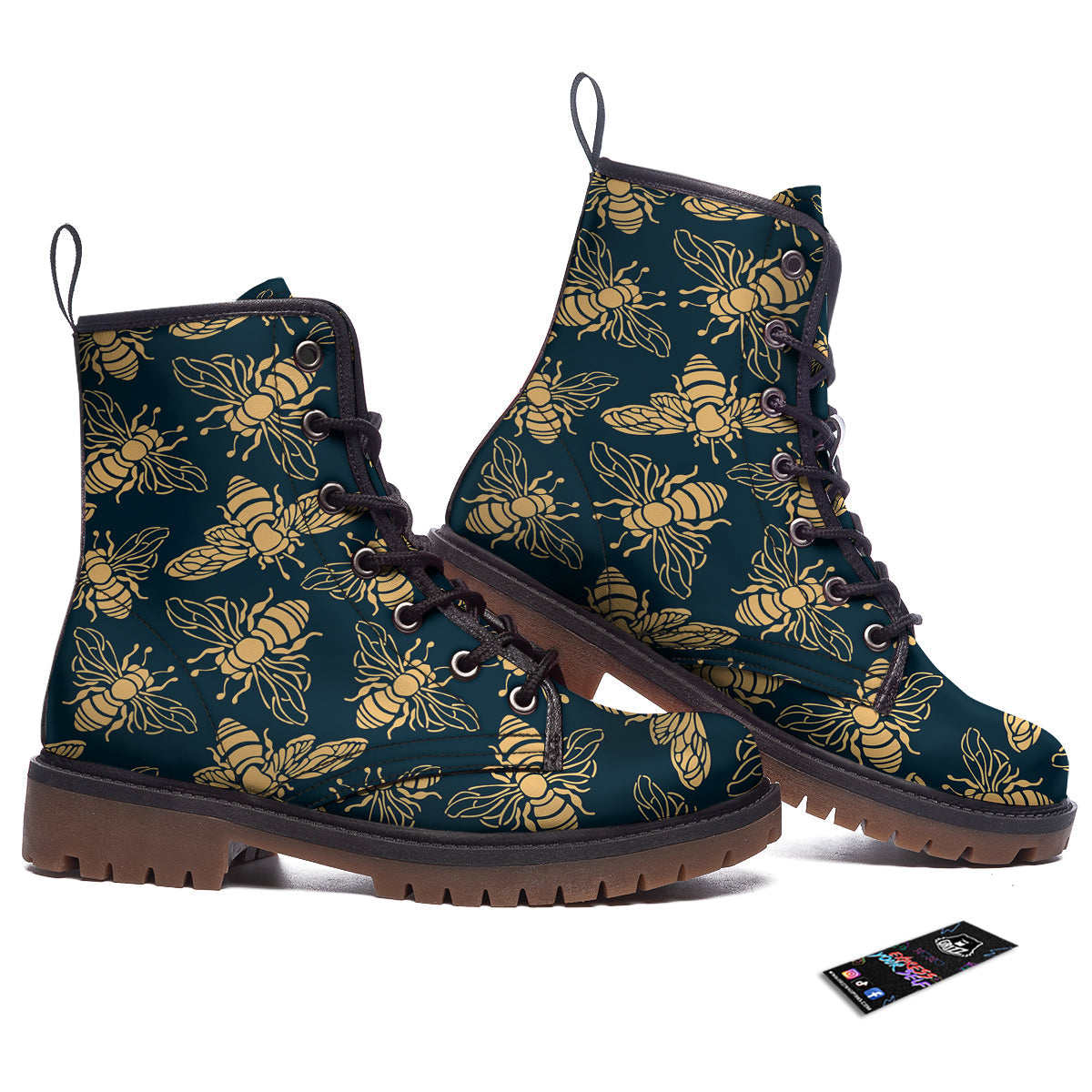 Bee Vintage Print Pattern Work Boots-grizzshop