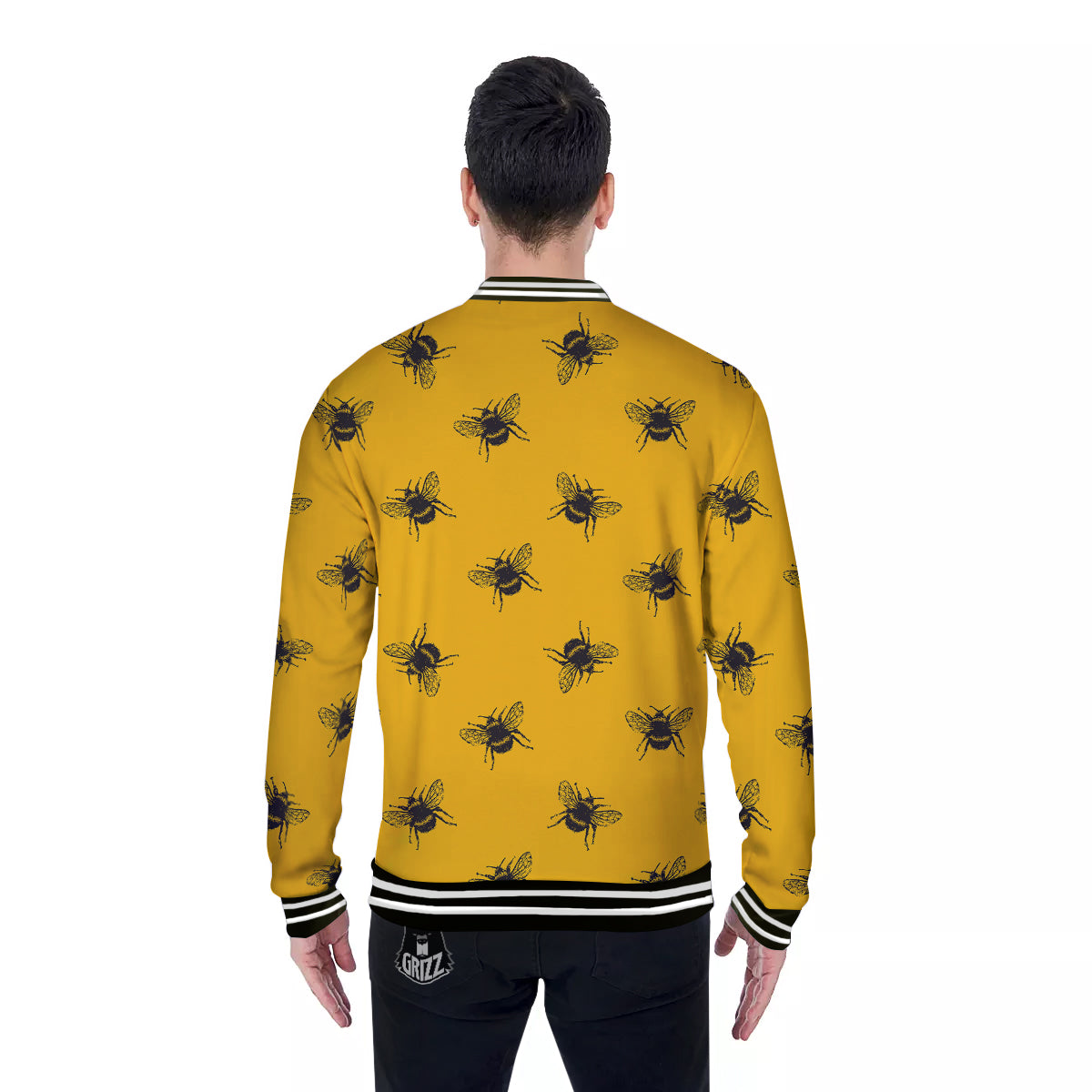 Bee Yellow Print Pattern Baseball Jacket-grizzshop