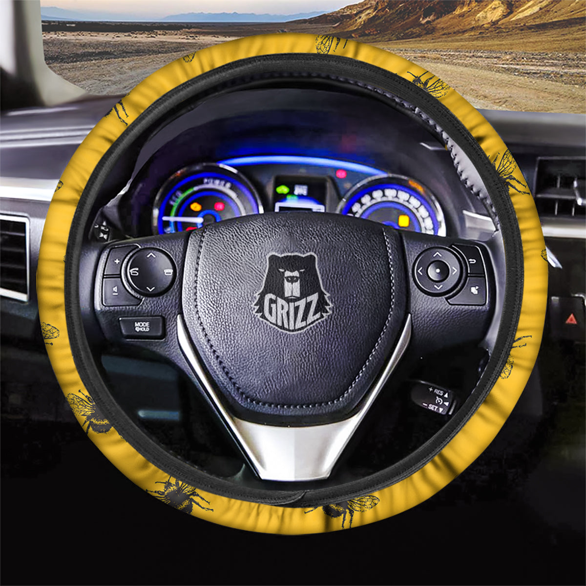 Bee Yellow Print Pattern Car Steering Wheel Cover-grizzshop