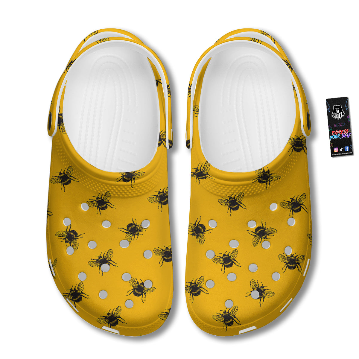 Bee Yellow Print Pattern Clog-grizzshop