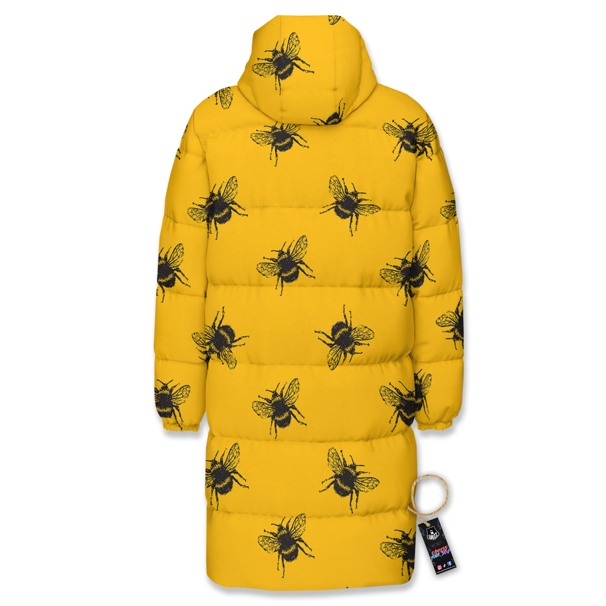 Bee Yellow Print Pattern Long Down Jacket-grizzshop