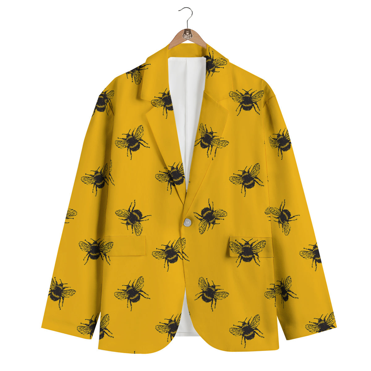 Bee Yellow Print Pattern Men's Blazer-grizzshop