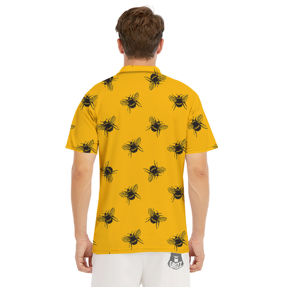Bee Yellow Print Pattern Men's Golf Shirts-grizzshop