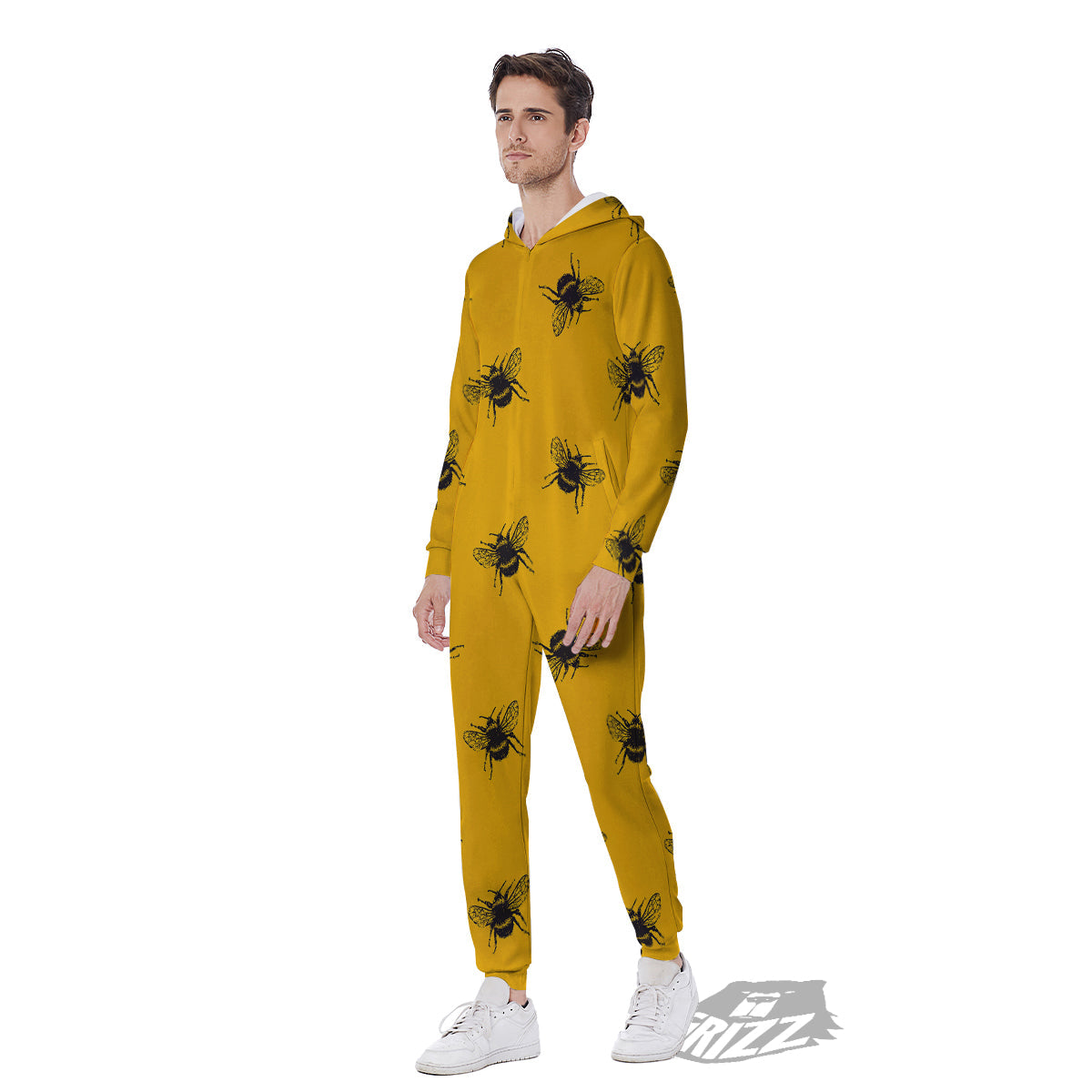 Bee Yellow Print Pattern Men's Jumpsuit-grizzshop