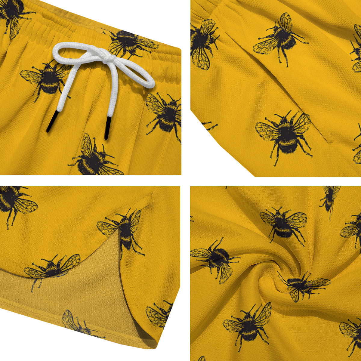 Bee Yellow Print Pattern Men's Running Shorts-grizzshop