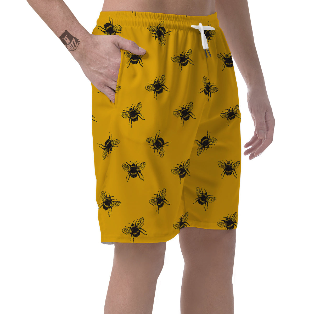 Bee Yellow Print Pattern Men's Shorts-grizzshop