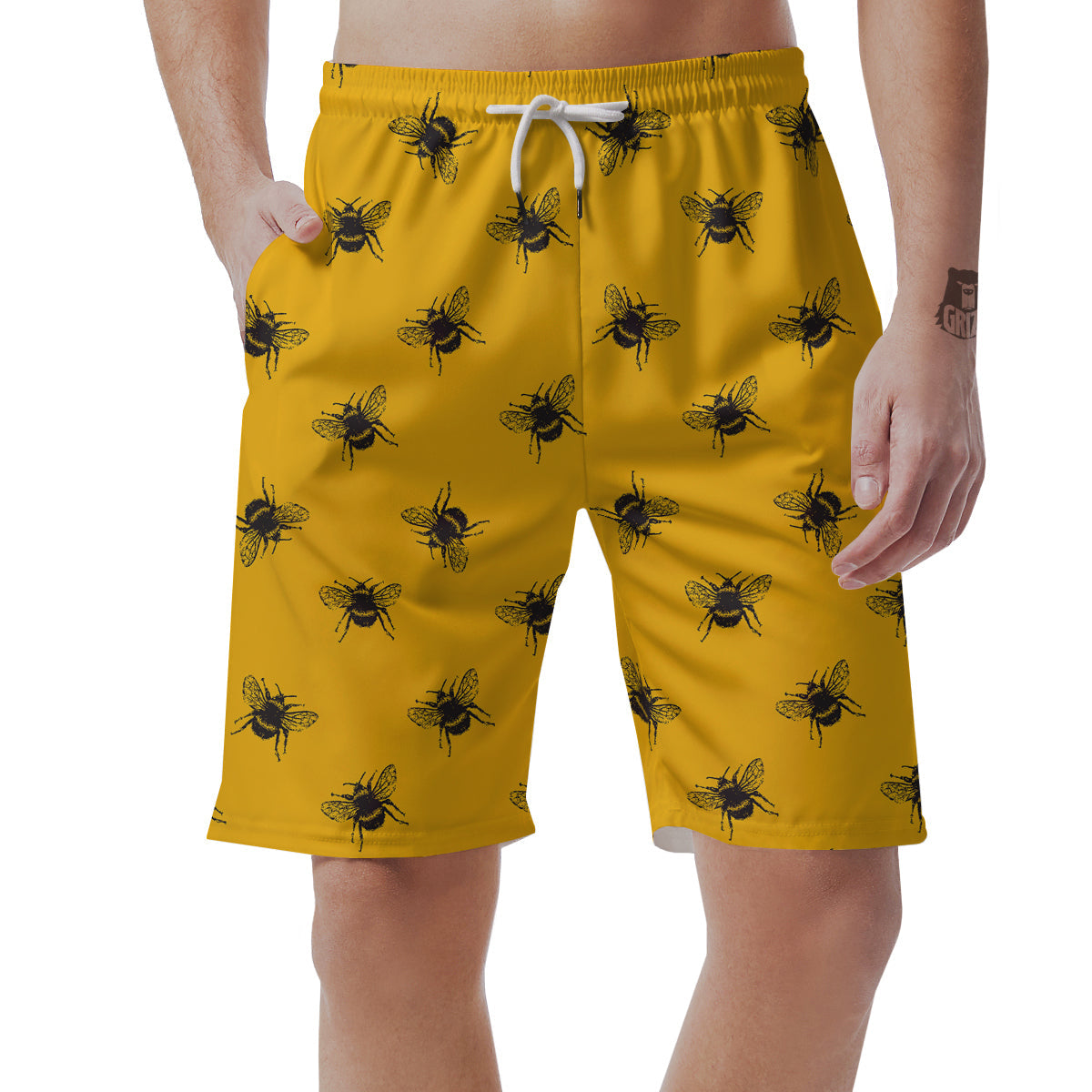 Bee Yellow Print Pattern Men's Shorts-grizzshop