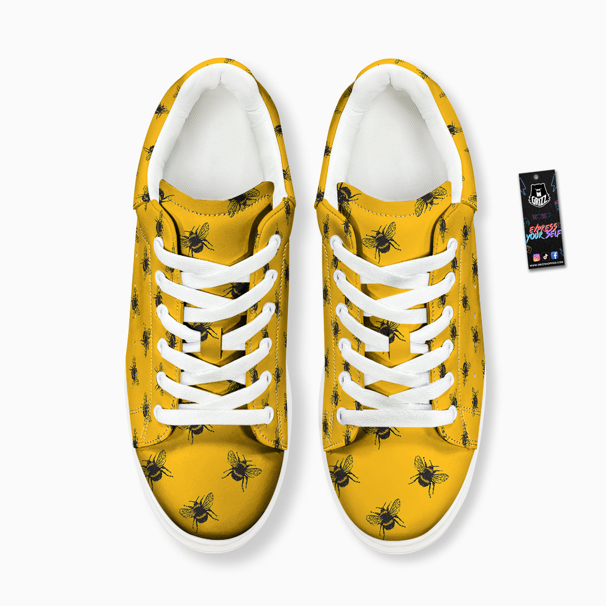 Bee Yellow Print Pattern Platform Shoes-grizzshop