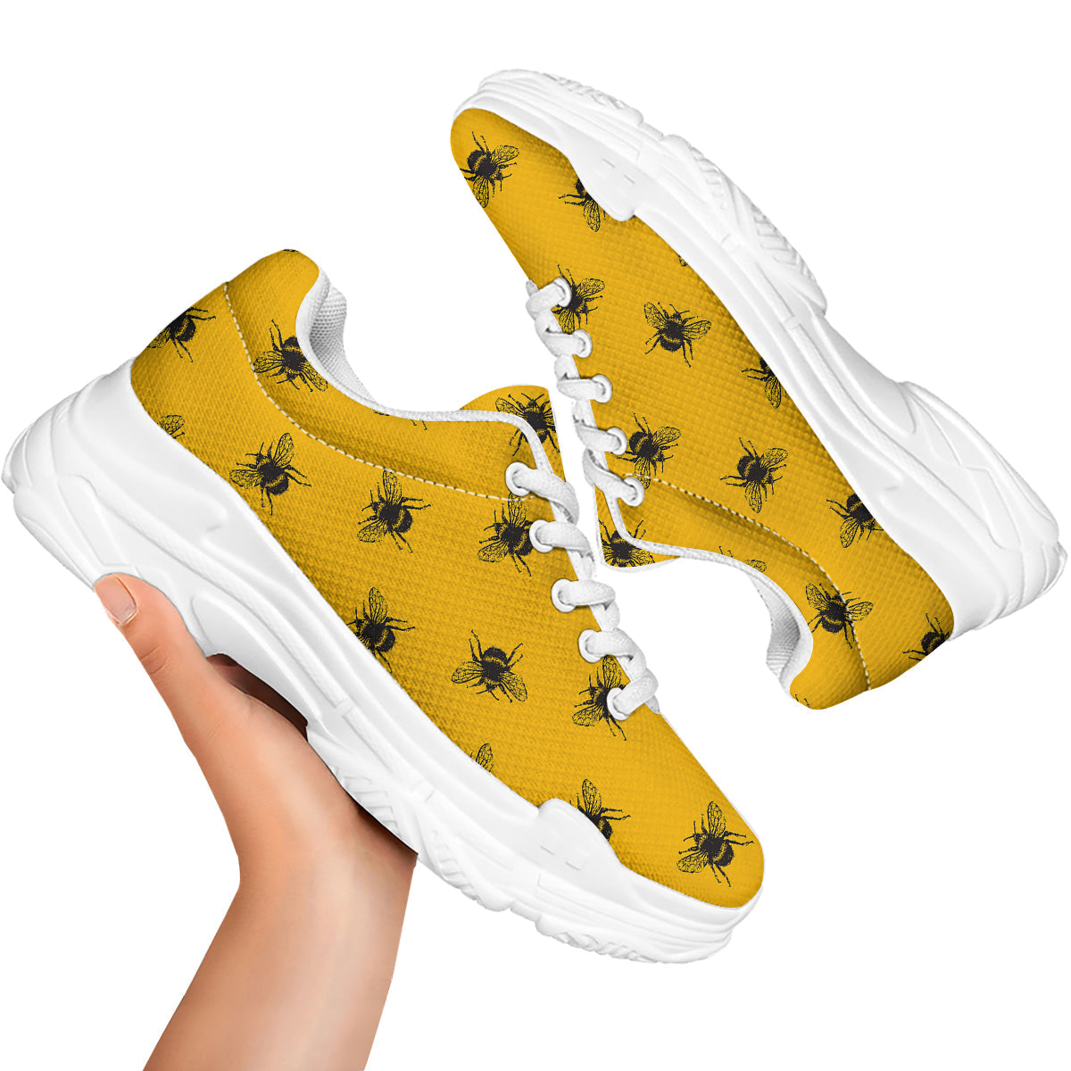 Bee Yellow Print Pattern White Chunky Shoes-grizzshop