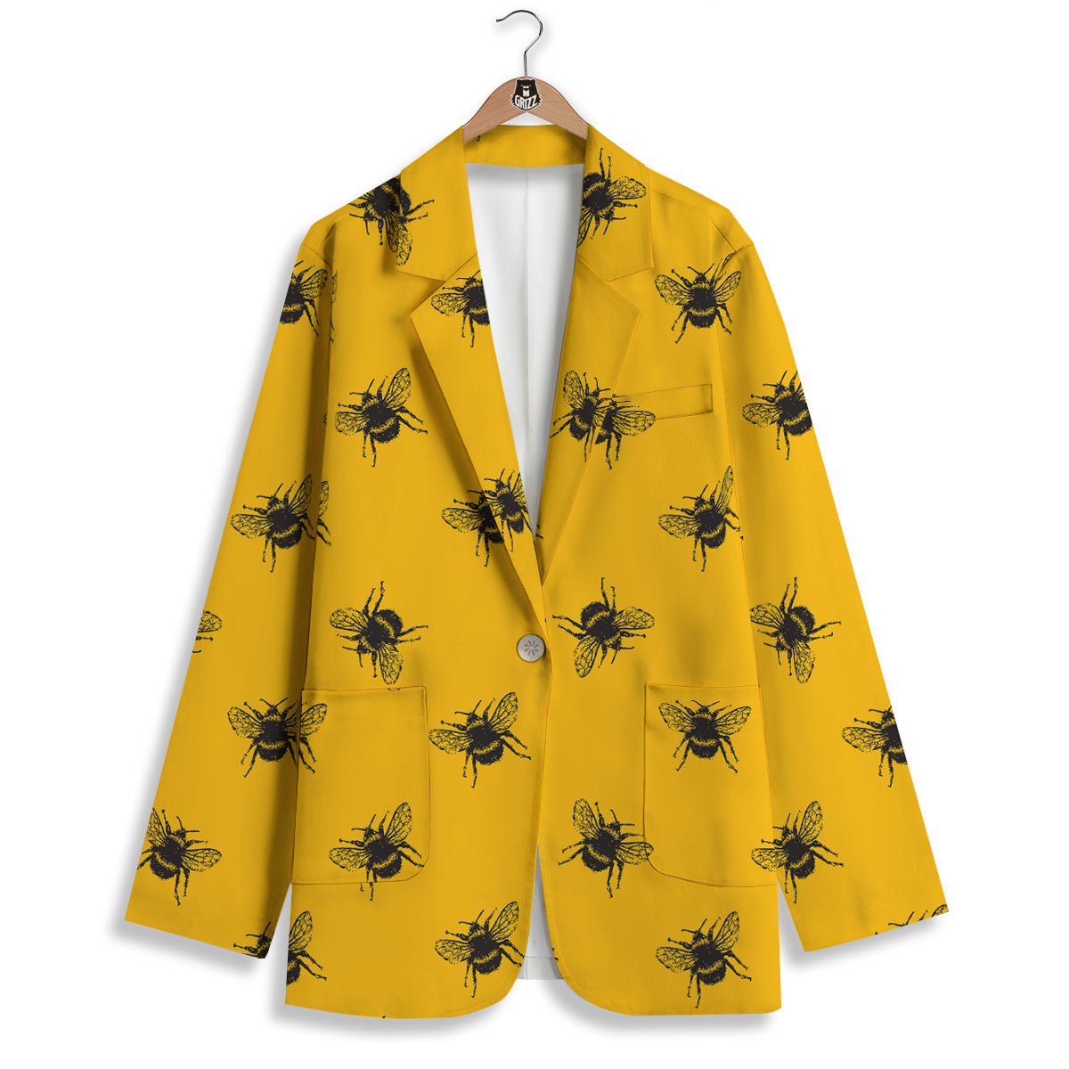 Bee Yellow Print Pattern Women's Blazer-grizzshop