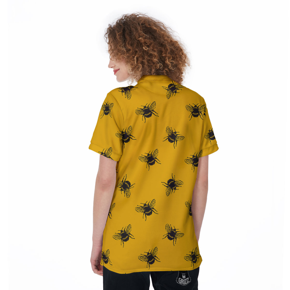 Bee Yellow Print Pattern Women's Golf Shirts-grizzshop