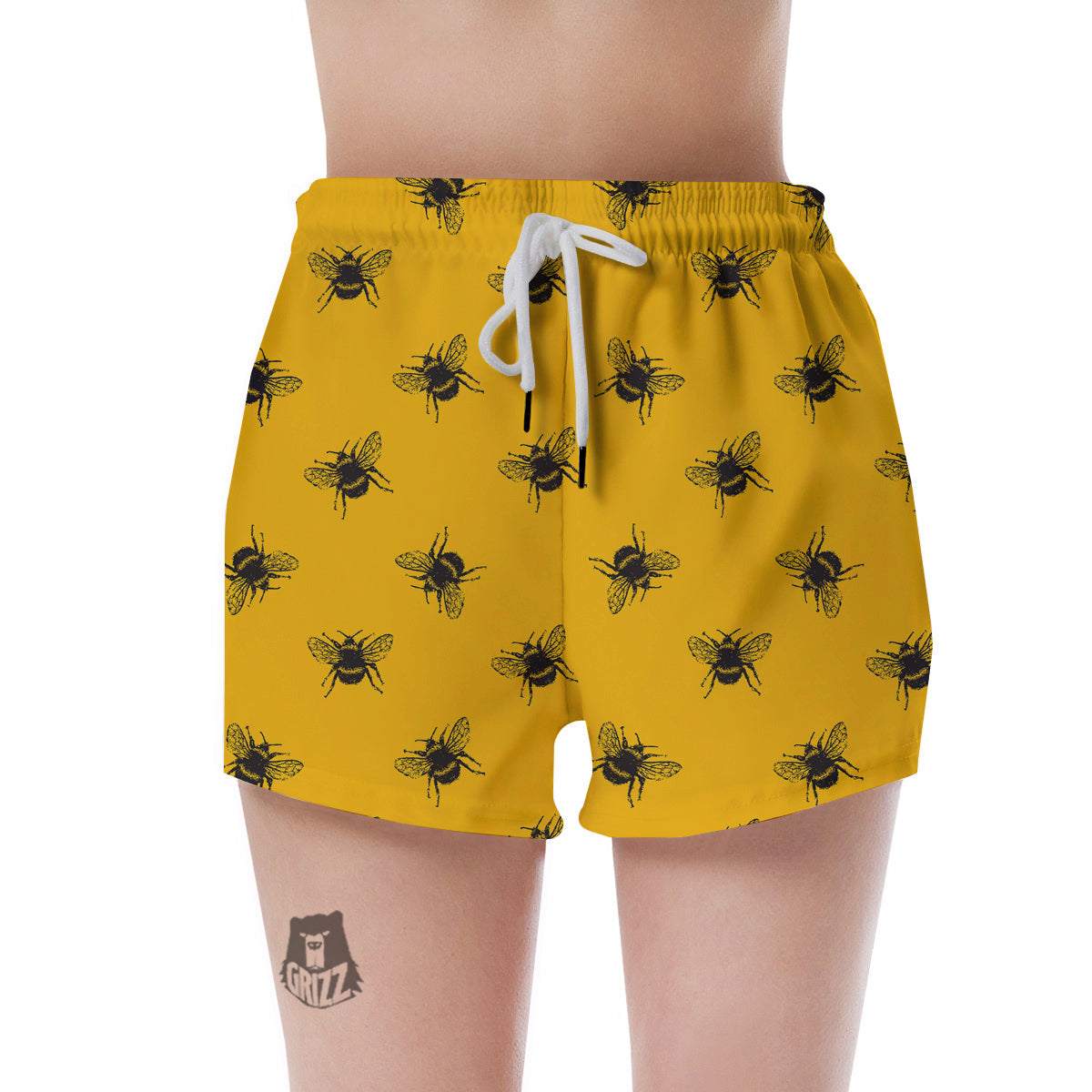 Bee Yellow Print Pattern Women's Shorts-grizzshop