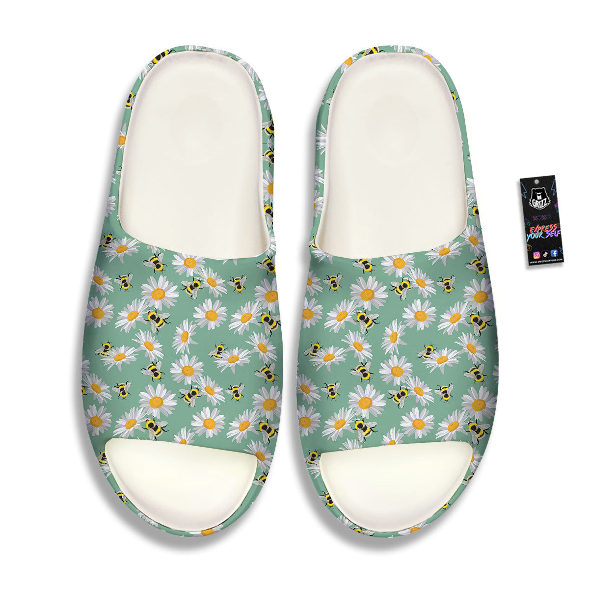 Bee Flower Print Pattern Sandals-grizzshop