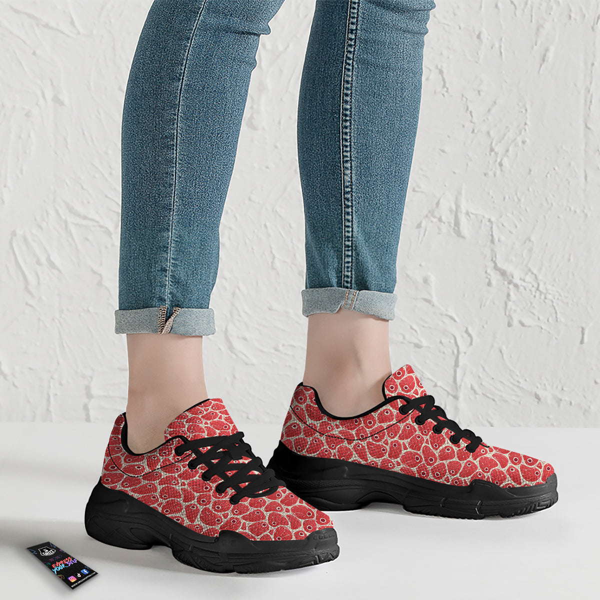 Beef Meat Print Pattern Black Chunky Shoes-grizzshop