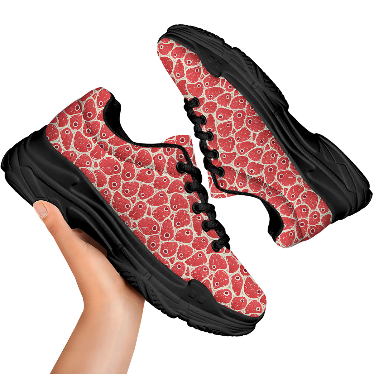 Beef Meat Print Pattern Black Chunky Shoes-grizzshop
