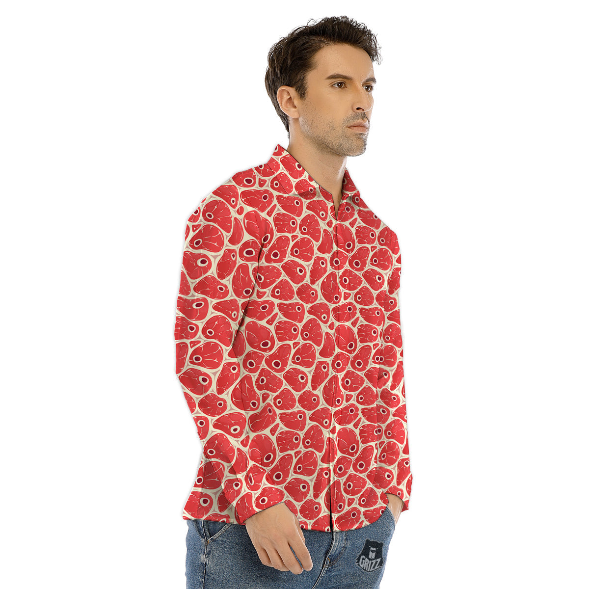 Beef Meat Print Pattern Men's Dress Shirts-grizzshop