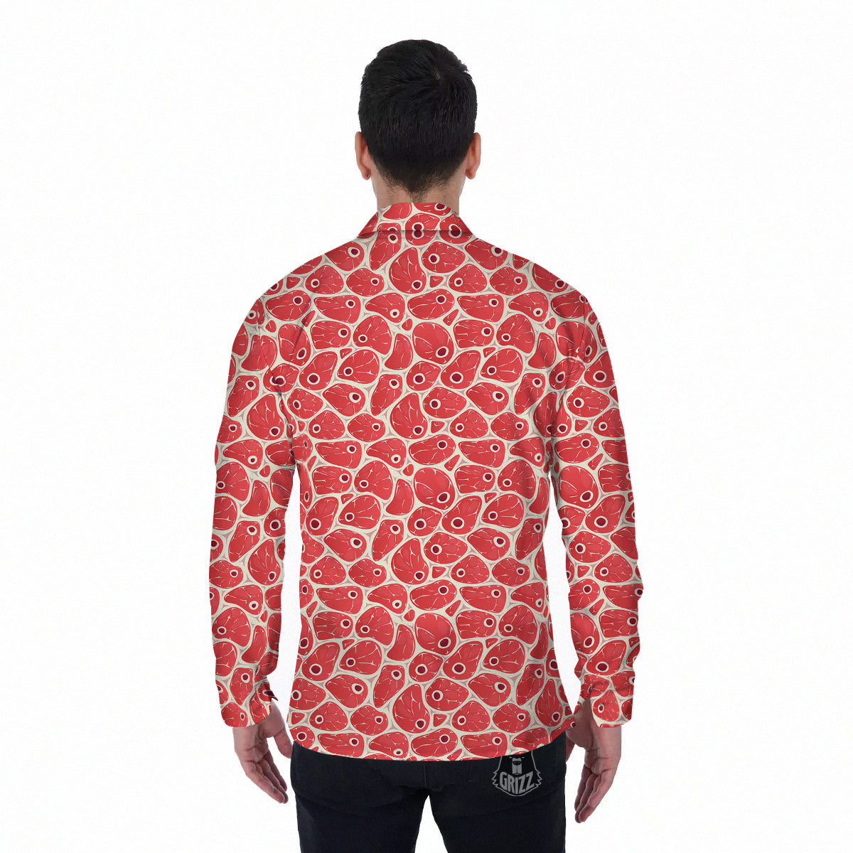 Beef Meat Print Pattern Men's Long Sleeve Shirts-grizzshop