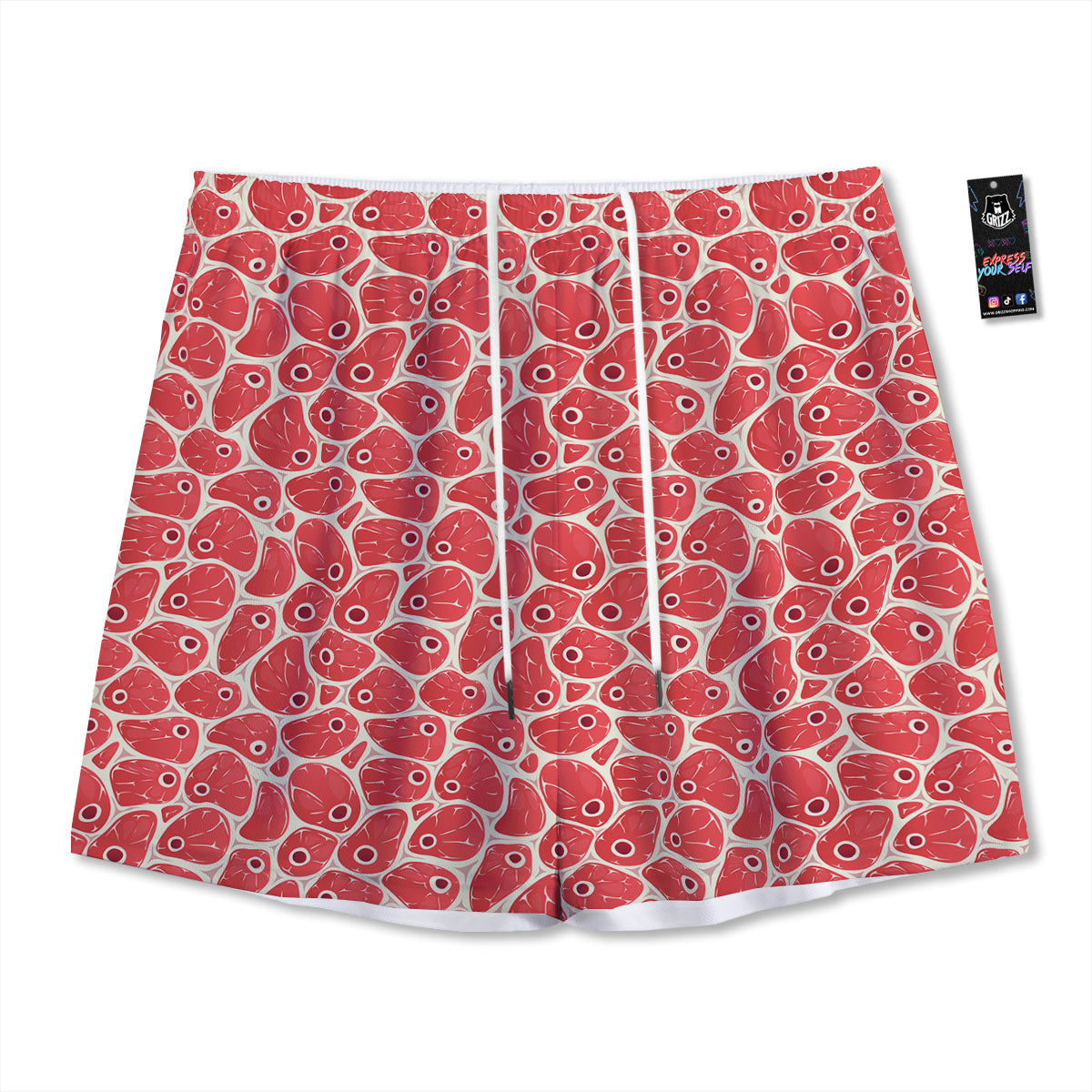 Beef Meat Print Pattern Mesh Shorts-grizzshop