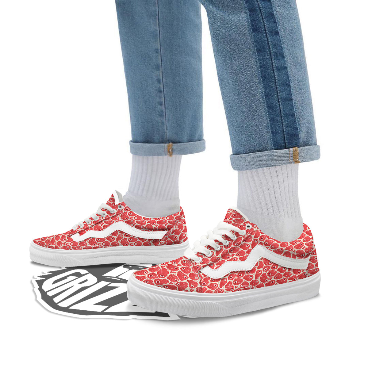 Beef Meat Print Pattern Skate Shoes-grizzshop