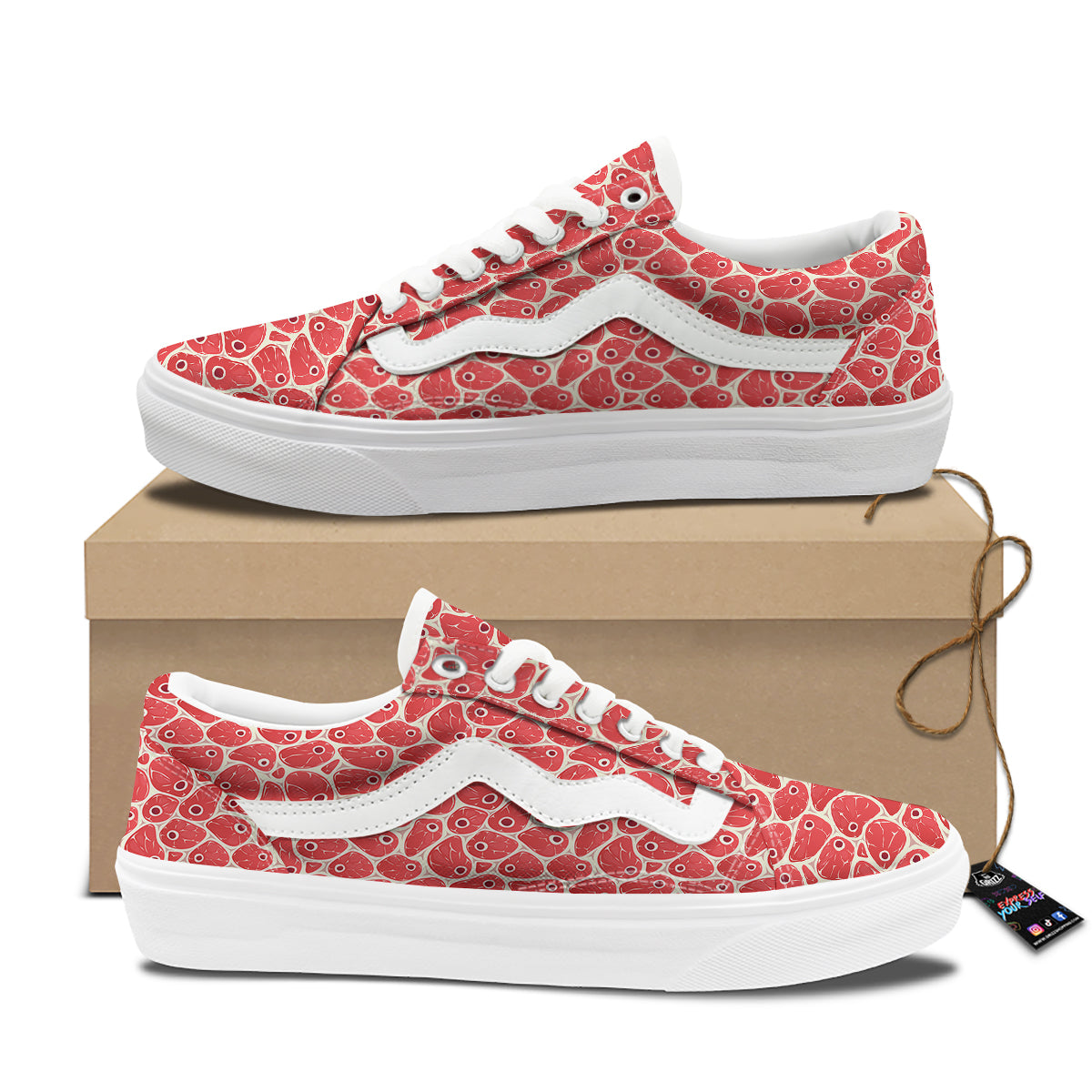 Beef Meat Print Pattern Skate Shoes-grizzshop