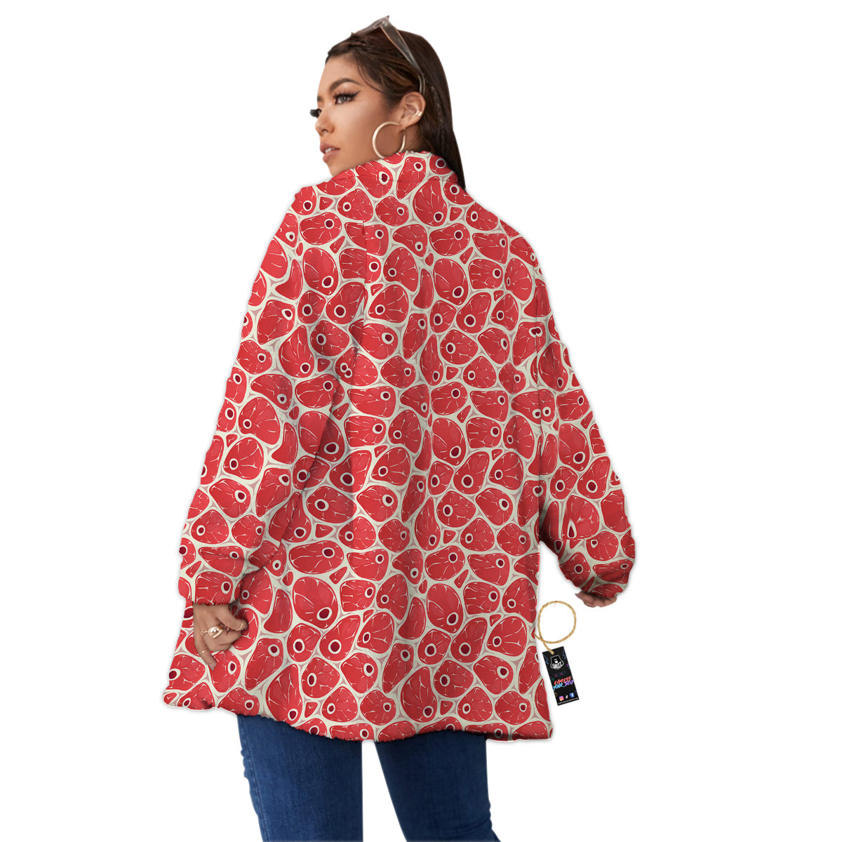 Beef Meat Print Pattern Women's Sherpa Jacket-grizzshop