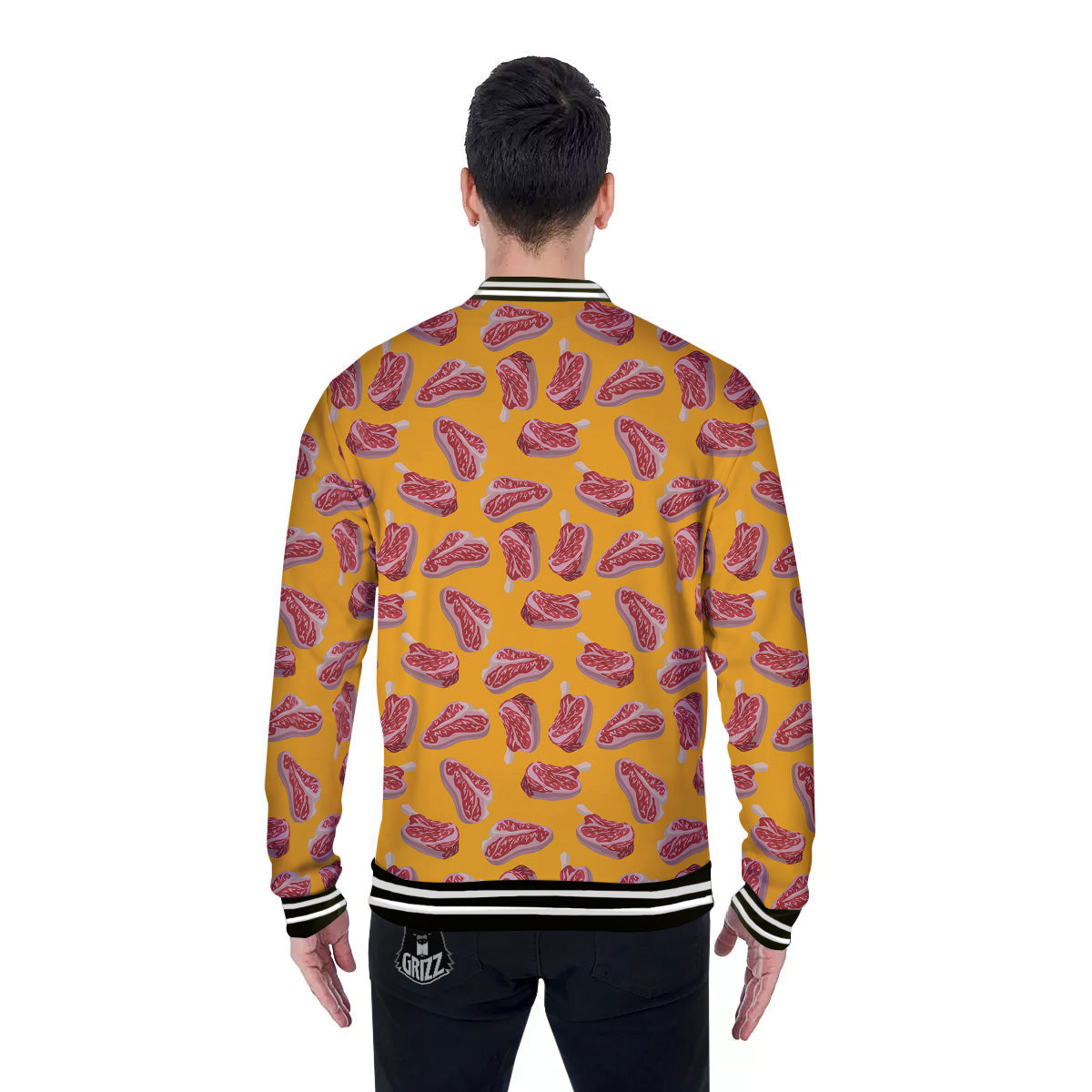 Beef Meat Steak Print Pattern Baseball Jacket-grizzshop