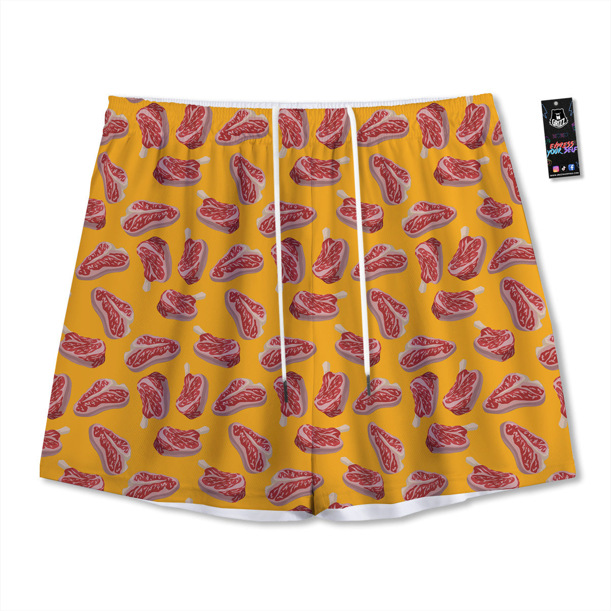 Beef Meat Steak Print Pattern Mesh Shorts-grizzshop