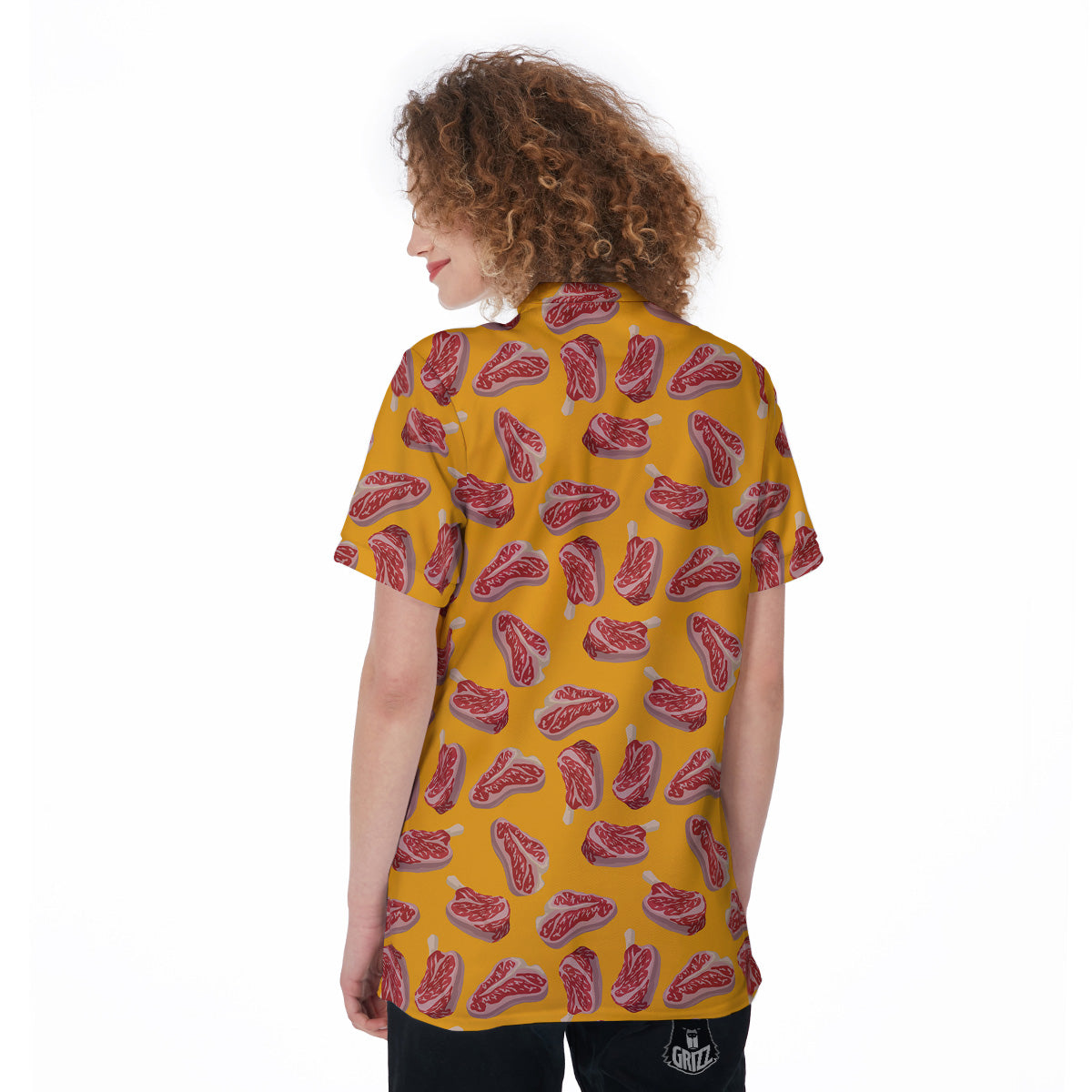 Beef Meat Steak Print Pattern Women's Golf Shirts-grizzshop