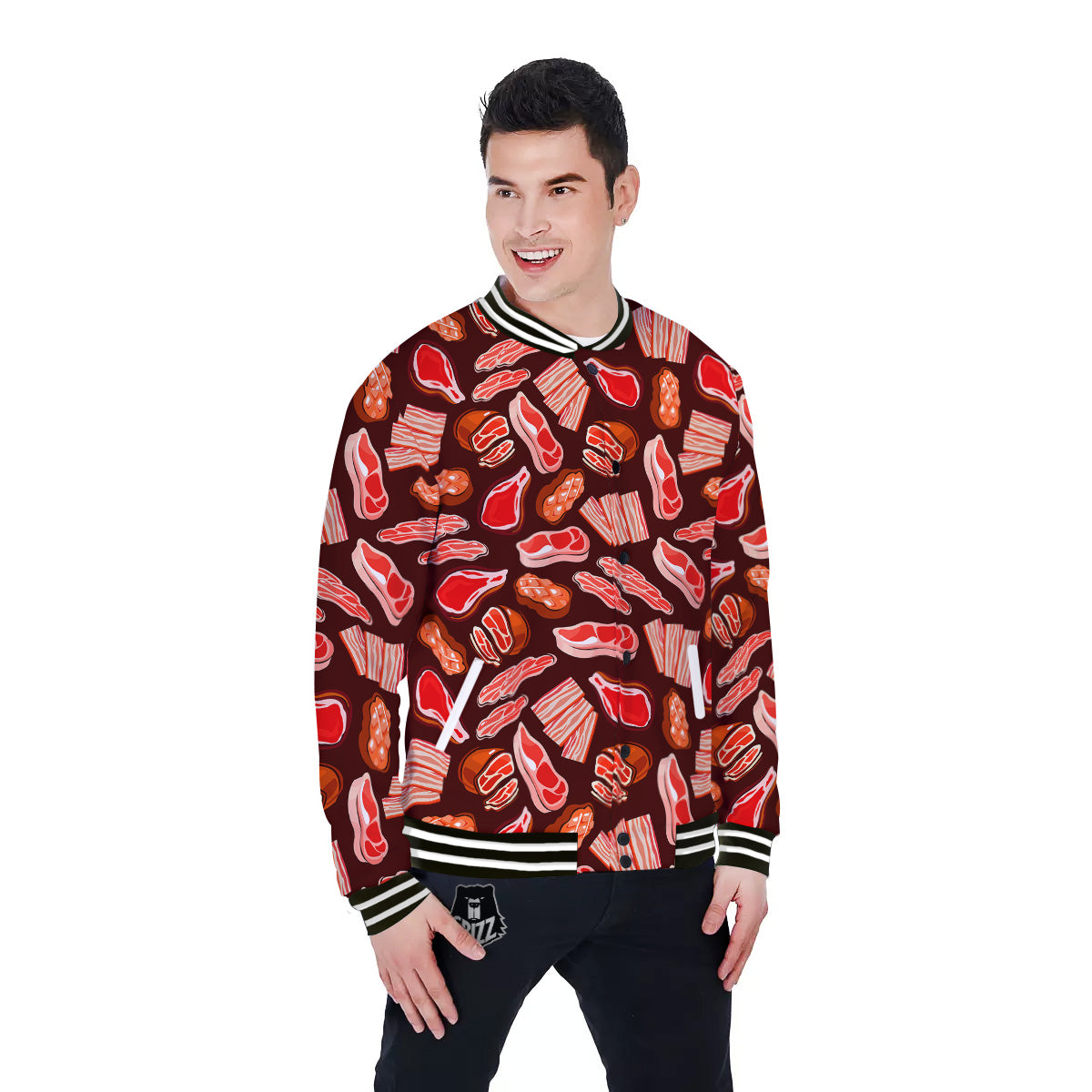 Beef Steaks Print Pattern Baseball Jacket-grizzshop