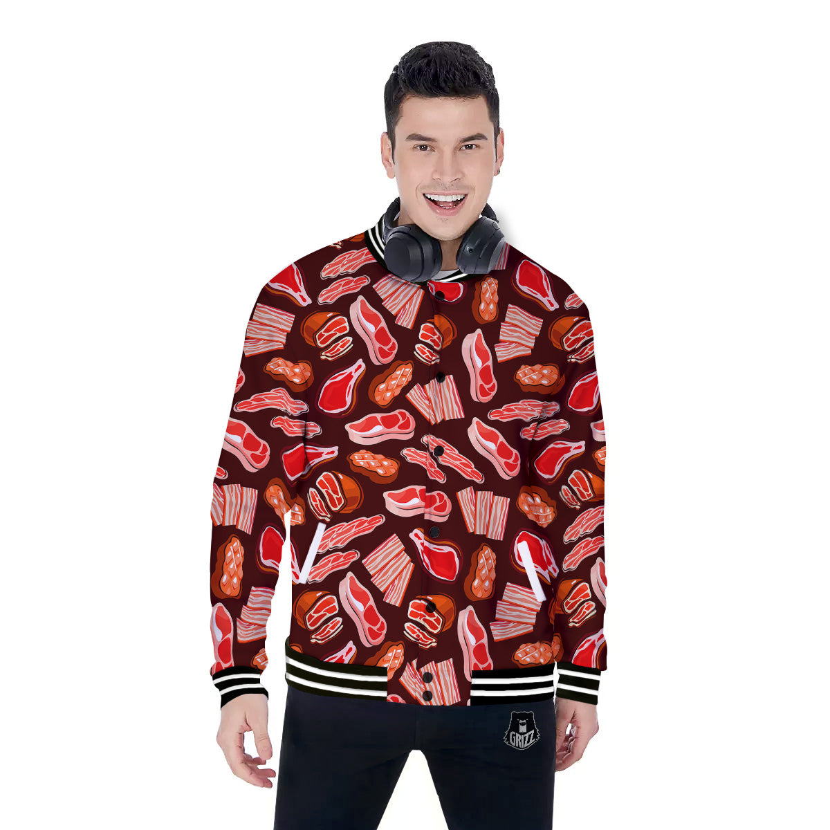 Beef Steaks Print Pattern Baseball Jacket-grizzshop