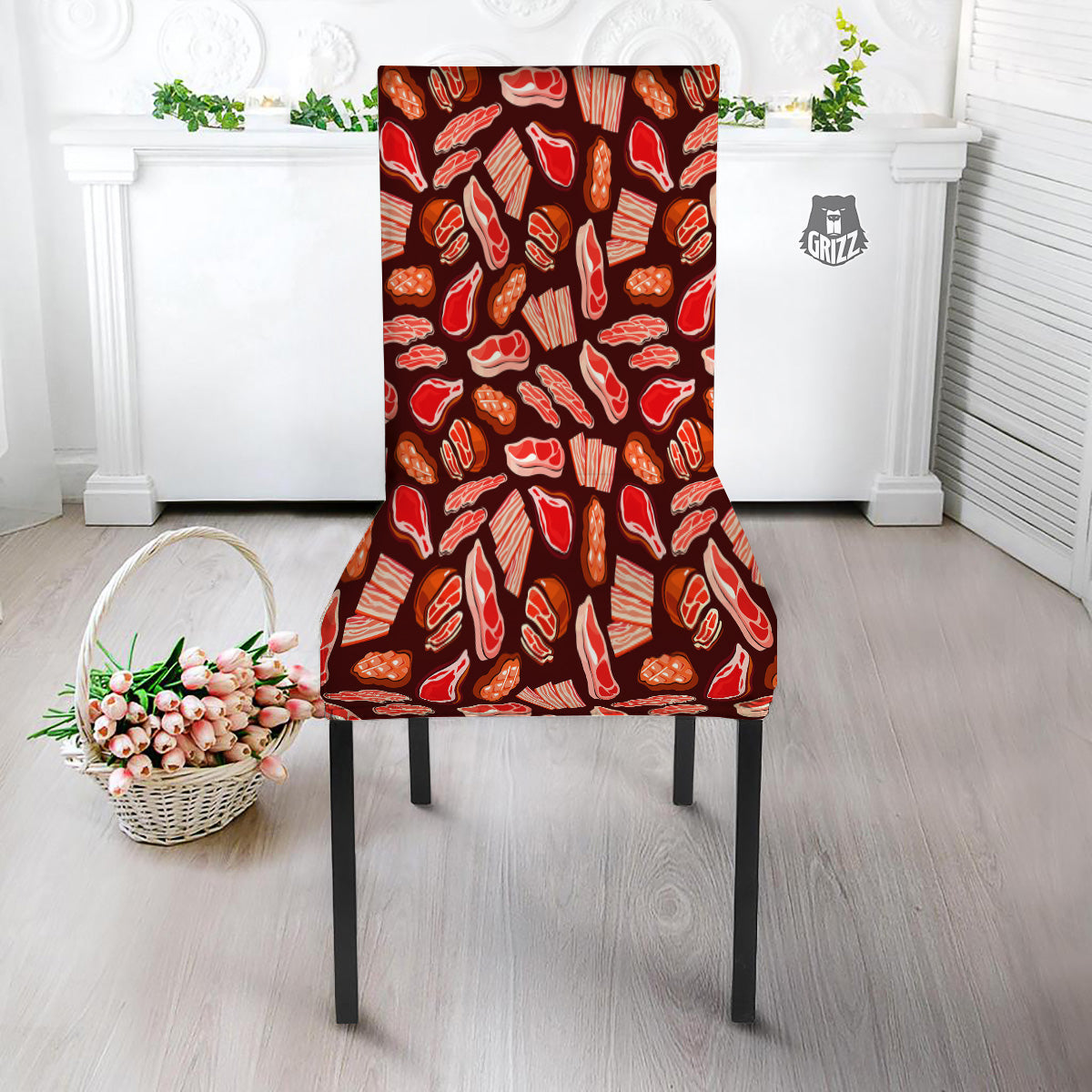Beef Steaks Print Pattern Dining Chair Slipcover-grizzshop