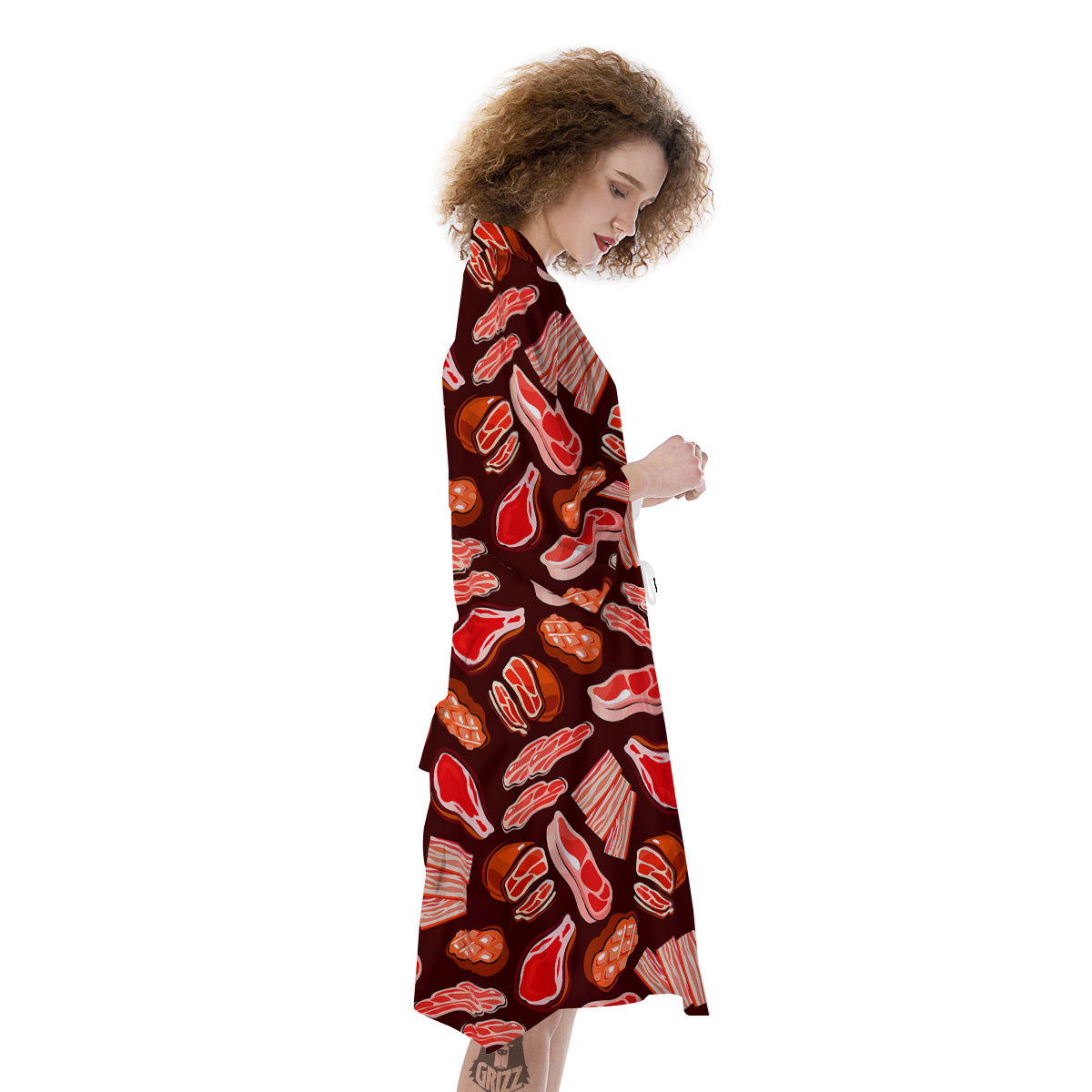 Beef Steaks Print Pattern Kimono-grizzshop