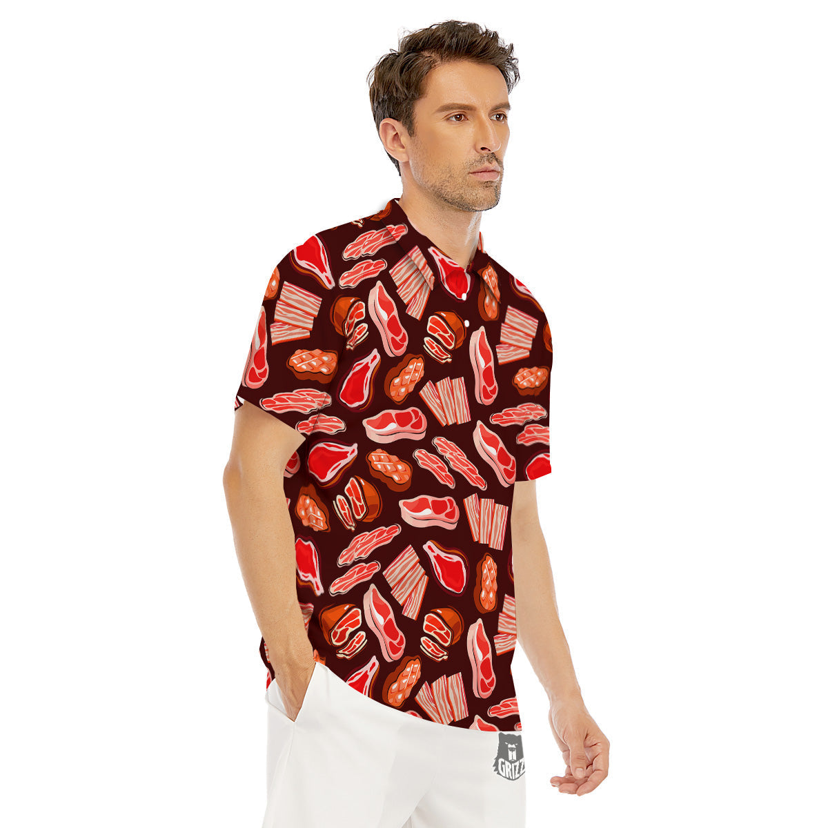 Beef Steaks Print Pattern Men's Golf Shirts-grizzshop